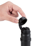 Hand opening a black mobile battery cap on a white background